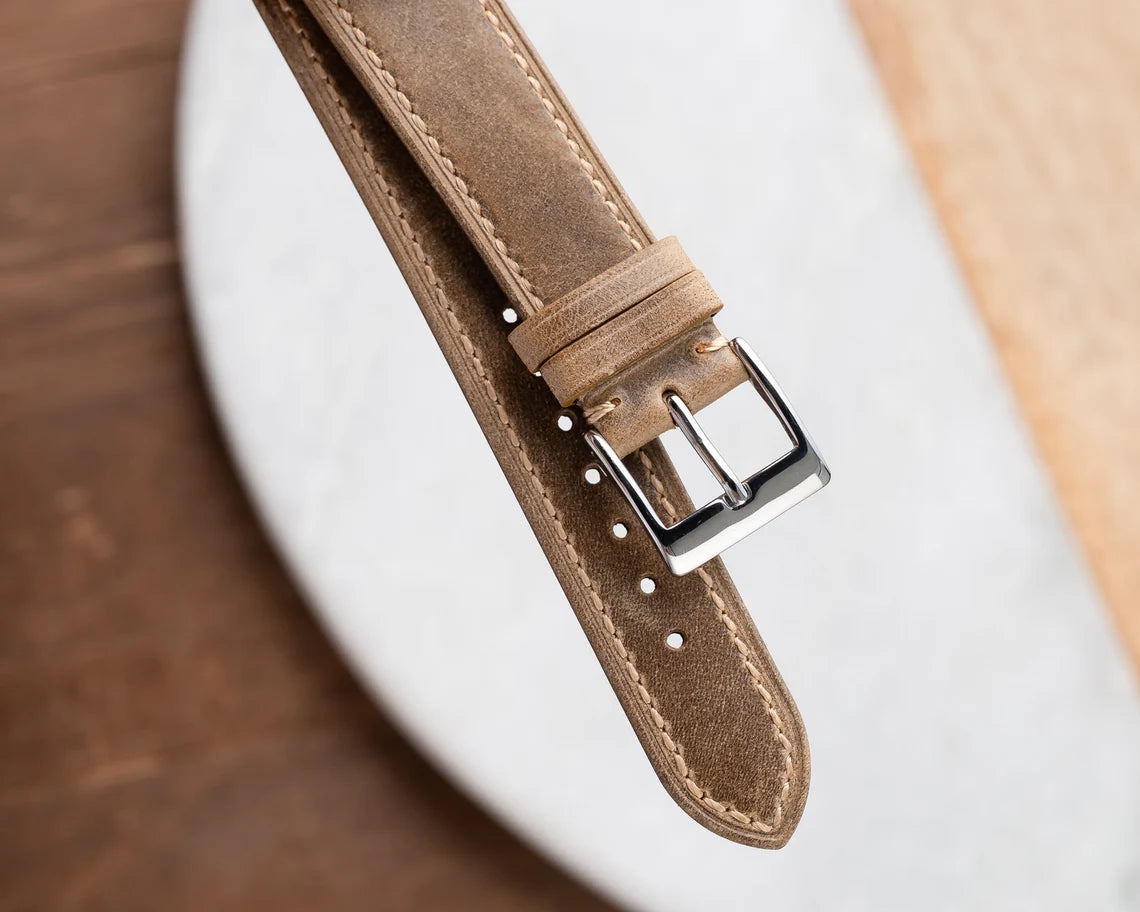 Leather Watch Strap - Light Brown Full Stitch