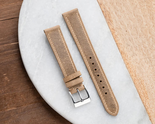 Leather Watch Strap - Light Brown Full Stitch